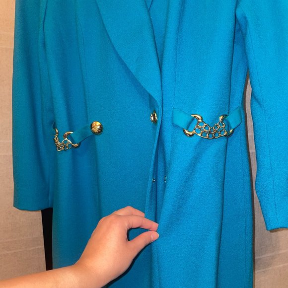 Lilli Ann Vintage Teal Dress With Gold Chain Embellishment - Picture 6 of 9